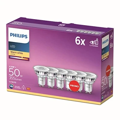 Image de Philips LED Spot 6 pack Warmwit Licht GU10 50 W Energiezuinige Spotjes Levensduur tot 15 jaar niet dimbaar