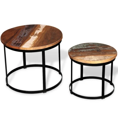 Afbeelding van 2 delige Salontafelset rond 40/50 cm massief gerecycled hout