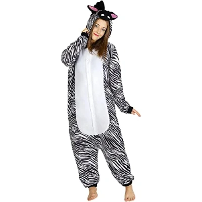 Afbeelding van FUNIDELIA Zebra Kostuum Onesie voor mannen en vrouwen Maat: L XL