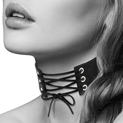 Afbeelding van Bijoux Pour Toi Halsband Fetish Choker Met Veters Zwart