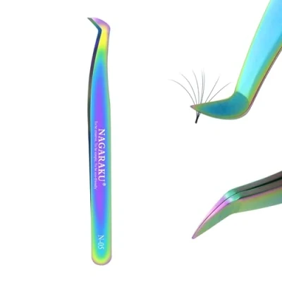 Image de NAGARAKU Pince Cils Volumineux Greffage Colorée à Épiler Précision Professionnelle Acier Inoxydable Pointue Courbe Antistatique Curved Volume Lash Tweezer pour Créer des Fleurs de (N 05)