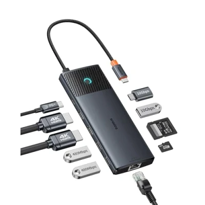 Afbeelding van Baseus docking station USB C 10 Gbps, in 1 met 2 HDMI Single 4K @120Hz, Dual @60Hz, 10Gbit/s A en C, Gigabit Ethernet PD 100W voor Macbook Windows PC