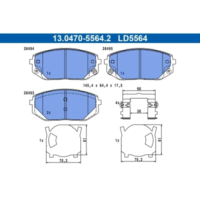 Afbeelding van ATE 13.0470 5564.2 Remblokkenset Met akoestische slijtagewaarschuwing anti kreukplaat toebehoren HYUNDAI: Tucson (NX4
