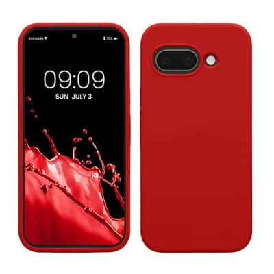 Afbeelding van kwmobile telefoonhoesje geschikt voor Google Pixel 9a Hoesje met siliconen coating Smartphone case in klassiek rood