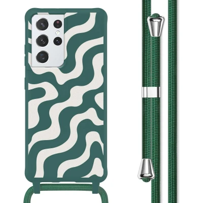 Afbeelding van imoshion hoesje Geschikt voor Samsung Galaxy S21 Ultra met koord Siliconen design Meerkleurig / Petrol Green Groovy