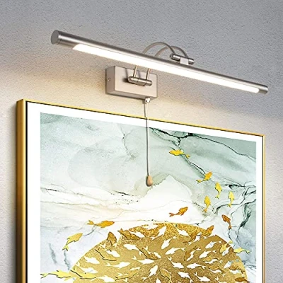 Afbeelding van TYhogar Led wandlamp, 12 W, IP44, badkamerverlichting, nikkel, binnenverlichting, met schakelaar, 60 cm, 3000 K, wandlampen voor schilderijen en vitrines, verstelbare arm, leeslampen