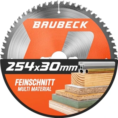 Afbeelding van BAUBECK Zaagblad 254 x 30 mm, multi materiaal, dunne snede, cirkelzaagblad van mm voor hout, aluminium, metaal enz. compatibel met Bosch GTS 10, PTS