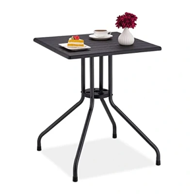 Afbeelding van Relaxdays tuintafel zwart buitentafel houtlook eettafel tuin balkontafel kunststof