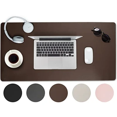 Image de Sidorenko sous main en cuir synthétique 80 x 40 cm Marron Avec bords cousus Tapis de bureau résistant à la rouille Grand souris XXL