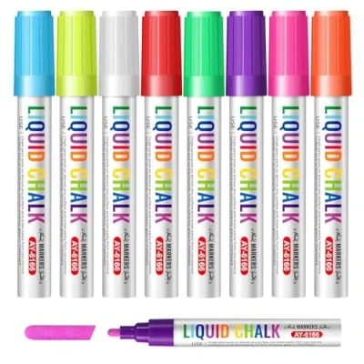 Afbeelding van Vinabo Whiteboard, uitwisbaar, 8 stuks, uitwisbare leisteenviltstiften, ronde kop en afgeschuinde kop, kan op zwarte borden, glas, panelen worden gebruikt