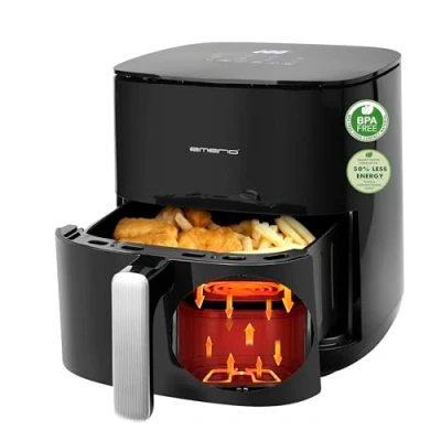 Afbeelding van Emerio AF 131797.1 grote digitale heteluchtfriteuse met dubbel verwarmingselement, niet meer tussentijds schudden en sneller klaar, 5,0 liter inhoud, 8 automatische programma&#039;s, Cool Touch, BPA vrij, snel opwarmen, 2000 W