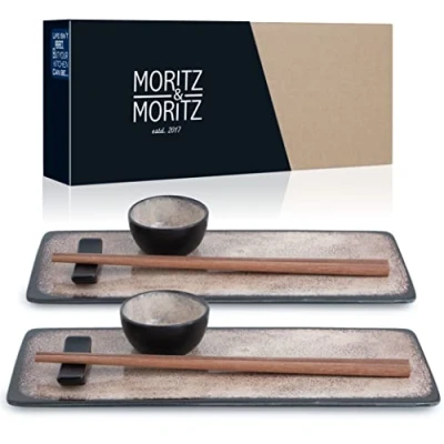 Afbeelding van Moritz &amp; VIDA set van 10 sushi borden voor 2 personen, met borden, sauskommen en eetstokjes