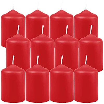 Afbeelding van HS Candle 12 stuks stompkaarsen van was, rood, diameter 4 cm x 6 cm, voor theelichtjes, in vele kleuren, gemaakt de EU, was