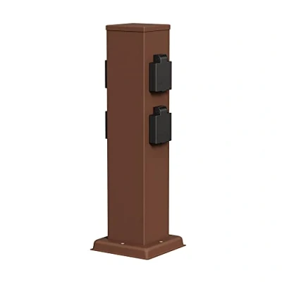 Afbeelding van ledscom.de POLLY tuincontactdoos zuil voor buiten, IP44, 4x, roestvrij staal, bruin, vierkant, 40 cm, buitenstopcontact, tuinstopcontact, stopcontact