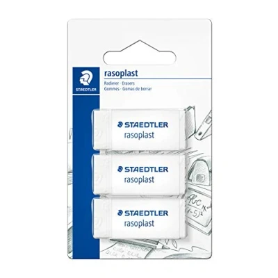 Afbeelding van Staedtler Rasoplast 526 B blisterverpakking met 3 witte gommen, latexvrij, B30