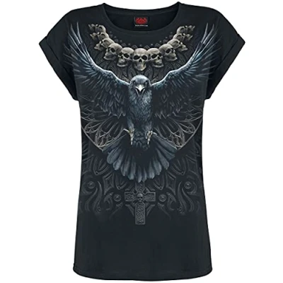 Afbeelding van Spiral Dames Tshirt XXL RAVEN SKULL Zwart