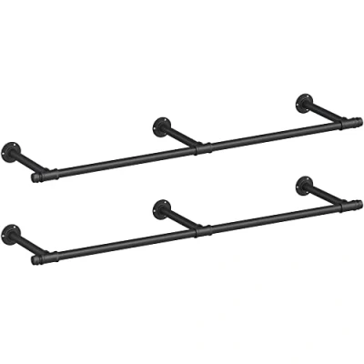 Afbeelding van SONGMICS Kledingstang voor aan de muur, wandgarderobe, industrieel, ruimtebesparend, 30,4 x 170 7 cm, 68 kg draagvermogen, eenvoudige montage, kleine ruimtes, zwart HSR104B01
