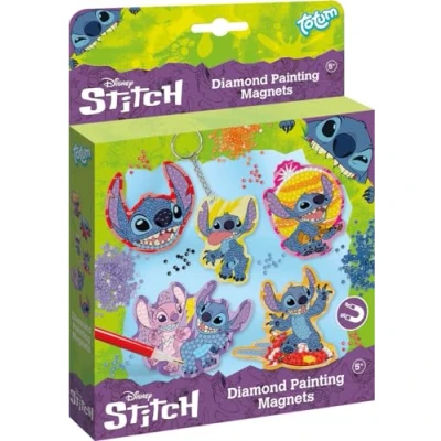 Afbeelding van Disney Stitch magneten en sleutelhanger maken met 800+ strass steentjes Totum knutselset unisex diamond painting