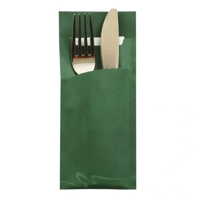 Afbeelding van Bestekzakjes Pochettes Donkergroen 200 x 85mm Inclusief 2 Laags Wit Servet 330 330mm