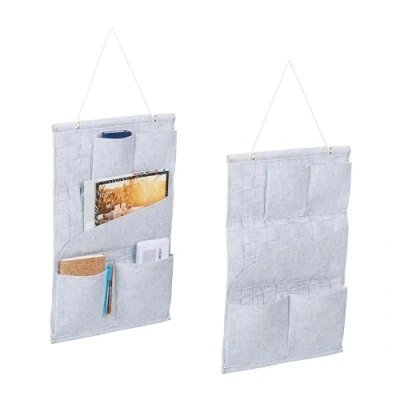 Afbeelding van Relaxdays hangende organizer set van 2 grijze wandorganizer opberger vilt