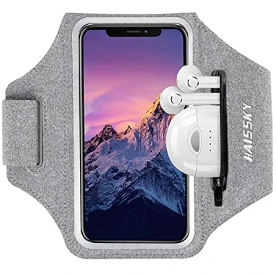 Afbeelding van HAISSKY sportarmband met hoofdtelefoontas, voor iPhone 13, 12, 11 Pro XR XS X 8 7, armband, telefoon, looparmband joggen, fietsen, wandelen