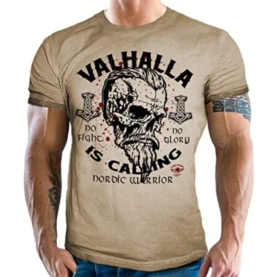 Afbeelding van Valhalla Viking T shirt in retro used vintage look, Nordic