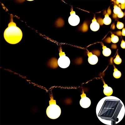 Afbeelding van Zonne Lichtslingers Outdoor 60 LED, 8 M/27Ft Solar Fairy Lights, modi Waterdichte energie Globe Tuinverlichting voor thuis, Tuin, Feest, Festival, Kerstmis, Decoratie (Warm Wit)