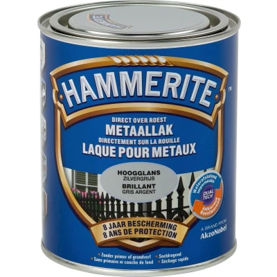 Afbeelding van Hammerite Metaallak Hoogglans Zilver Grijs 0.75L