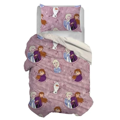 Afbeelding van Frozen Beddengoedset voor eenpersoonsbed, katoen, roze, tas 155 x 200 cm, kussensloop 50 80 Disney, 100% officieel product