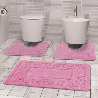 Afbeelding van Comart, Nicole Badmat, kunststof, antislip onderkant, roze, 3 delige set