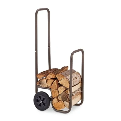 Afbeelding van Relaxdays Brandhoutwagen, 2 rubberen banden, houtwagen tot 60 kg, voor gangbare houtblokken, brandhoutsteekwagen, staal, bruin, rubber