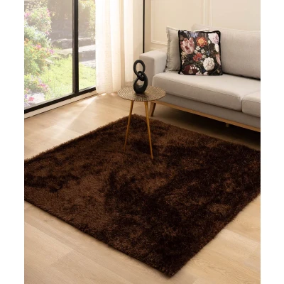 Afbeelding van Vierkant Hoogpolig Vloerkleed Velvet Posh Donkerbruin 160x160 Cm