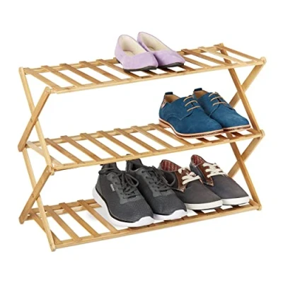 Afbeelding van Relaxdays schoenenrek uitschuifbaar 3 etages 46x67x26 cm voor 9 paar laag bamboe
