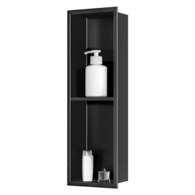 Afbeelding van sunrik Badkamernis, wandnis voor douche, roestvrij staal, dubbele laag, inbouwdouchenis, 20 x 60 10 cm, zwart