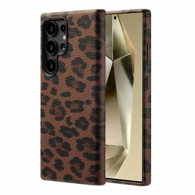 Afbeelding van Selencia Hoesje geschikt voor Samsung Galaxy S24 Ultra Sabi Backcover panterprint MagSafe Mocha Brown