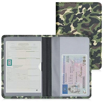 Afbeelding van kwmobile hoes voor kentekenbewijs en rijbewijs Omslag met pasjeshouder in donkergroen / donkerbruin beige Imitatieleer Camouflage design