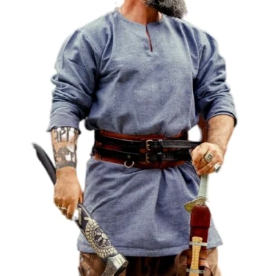 Afbeelding van Leonardo Carbone® Viking Torsten tuniek, middeleeuwse kleding voor heren, middeleeuws overhemd, vrijetijdshemden met lange mouwen, carnavalskostuum LARP kleding, 100,