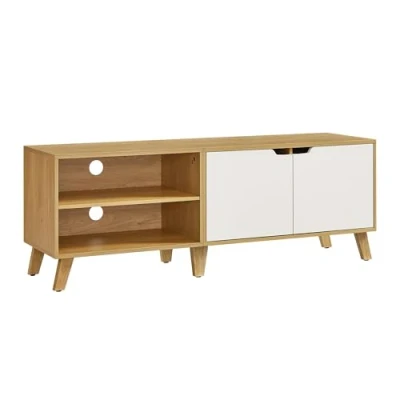 Afbeelding van VASAGLE LTV027N01 TV kast 2 deuren met verstelbare planken, lengte 140 cm, voor 60 inch tv&#039;s, woonkamer, eetkamer, slaapkamer, natuurlijk eiken en crèmewit
