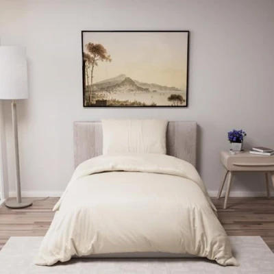 Afbeelding van Dreamzie Beddengoedset met 1 kussensloop 80 x cm, dekbedovertrek 135 200 100% microvezel, chemicaliënvrij Oeko Tex, voor eenpersoonsbed, beige