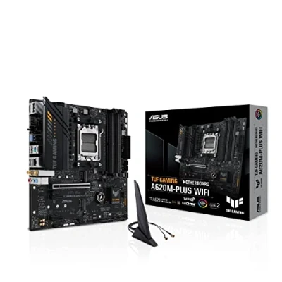 Image de ASUS TUF GAMING A620M PLUS WIFI carte mère micro ATX Socket AM5 AMD A620 Chipset USB 3.2 Gen 1, C 1 Gigabit LAN, 2.5 Bluetooth, Wi Fi graphique embarquée (unité centrale requise) audio HD (8 canaux)