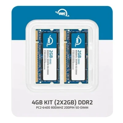 Afbeelding van OWC Upgrade Kit 4GB geheugen 2x 2GB PC6400 DDR2 800MHz SO DIMM voor Apple iMac Intel (April 2008), MacBook (wit) 213 GHz (mei 2009) en compatibele pc&#039;s