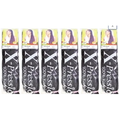 Afbeelding van X pression Ultra Braid Haarextensies van kunsthaar, #1B, ca. 210 cm, 6 stuks