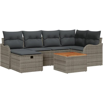 Afbeelding van vidaXL 7 delige tuin sofa set met kussens grijs poly rattan