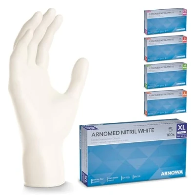 Afbeelding van Arnomed nitril handschoenen maat XL, witte handschoen, 100 stuks/doos, wegwerp latex &amp; poedervrije handschoenen, keuken mechanische in maten