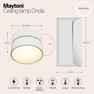 Afbeelding van Maytoni plafondlamp Onda, Ø 12 cm, 3.000K, 19W, wit