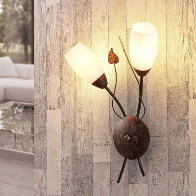 Afbeelding van Lindby wandlamp 2lichts Glas, metaal H: 42.5 cm E14 wit, geborsteld zwartgoud