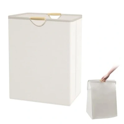 Afbeelding van VFANDV Laundry Opvouwbare wasmand van Oxford stof met handvat, 50 x 40 27 cm, voor reizen, slaapkamer, badkamer, slaapzaal, wit