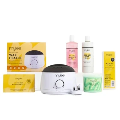 Afbeelding van Mylee Complete Wax Set, Inclusief Salon Kwaliteit Waxverwarmer, Zachte Crème Wax, Strips, Spatels en Voor &amp; Nabehandeling Lotion (Kit + Tea Tree Wax)