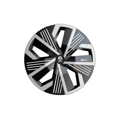 Afbeelding van Sparco Set van 4 wieldoppen 15 inch, model Nagoya zwart/zilver, sportief design voor de velgen auto, robuuste en duurzame constructie.