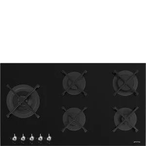 Afbeelding van Smeg Kookplaat Gas Op Glas Vlakbouw Of Standaard Opbouw 90 Cm 5 Branders Zwart